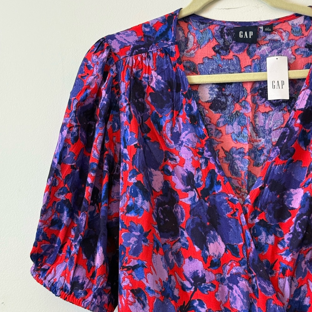 GAP Floral Puff-Sleeve Wrap Dress/Top – NWT – Size large